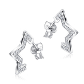 Star Half  Shaped With CZ Stone Silver Ear Stud STS-5487
